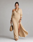 Asterelle | One Shoulder Side Slit Flowing Midi Dress