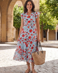 Lila | Floral V-Neck Tiered Midi Dress