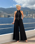 Astrielle | Belted High Neck Wide Leg Sleeveless Jumpsuit