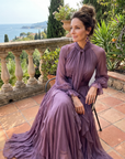 Demetria | Tie Neck Ruffle Tiered Maxi Dress
