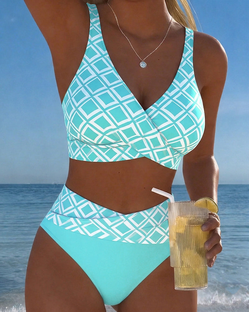 Two-Piece Bikini with Bra Cut and Diamond Pattern