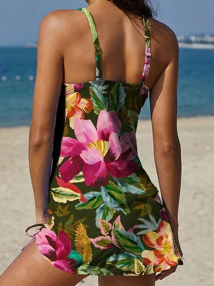 Fiesta – Graphic Floral Tankini with Shorts, Flat Belly Effect
