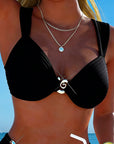 Vertical Pattern Bikini with Metal Buckle Split