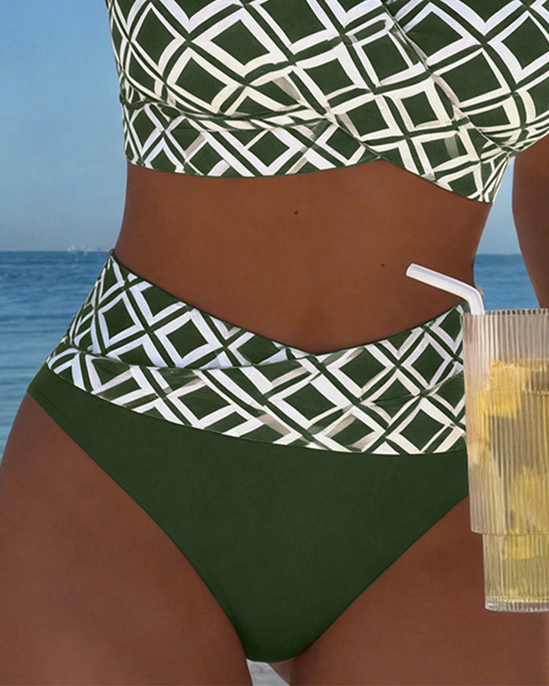 Two-Piece Bikini with Bra Cut and Diamond Pattern