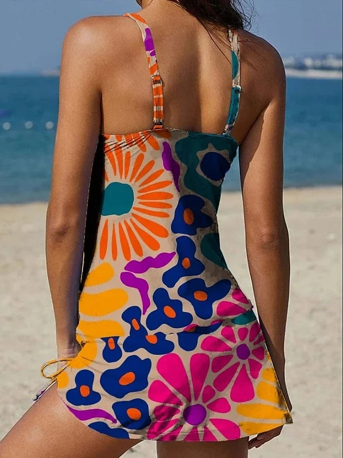 Fiesta – Graphic Floral Tankini with Shorts, Flat Belly Effect