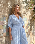 Emene | Draped V Neck Wide Leg Relaxed Jumpsuit