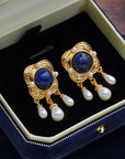 Royal Blue Pearl Chandelier Earrings