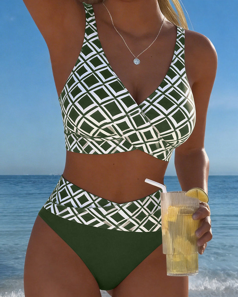 Two-Piece Bikini with Bra Cut and Diamond Pattern