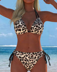 Bikini with Leopard Print Halter Neck and Straps