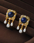 Royal Blue Pearl Chandelier Earrings