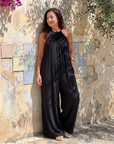 Sylvara | Pleated Halter Neck Wide Leg Relaxed Jumpsuit