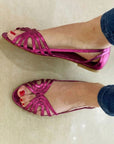 Open-toe sandals with metallic shine