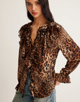 Dakota | Women’s Summer Leopard Ruffle Neck Blouse