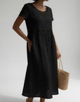 Pernelle™ — Midi Dress 100% Cotton Embroidered Soft Femininity
