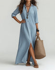 Violaine™ — Long boho shirt dress with natural elegance