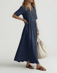 Pélagie™ — Long Cotton Dress with V-Neck for Summer Freedom