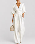 Katherine | Elegant Wide-Leg Jumpsuit with Deep V-Neck