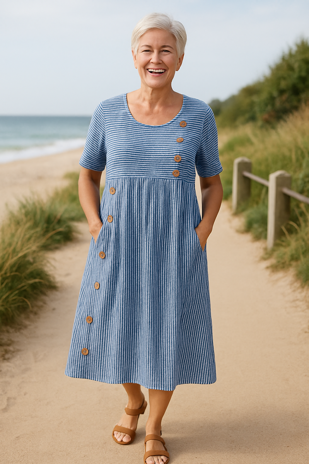 Lori | Striped Midi Dress – Effortless Comfort, Everyday Confidence