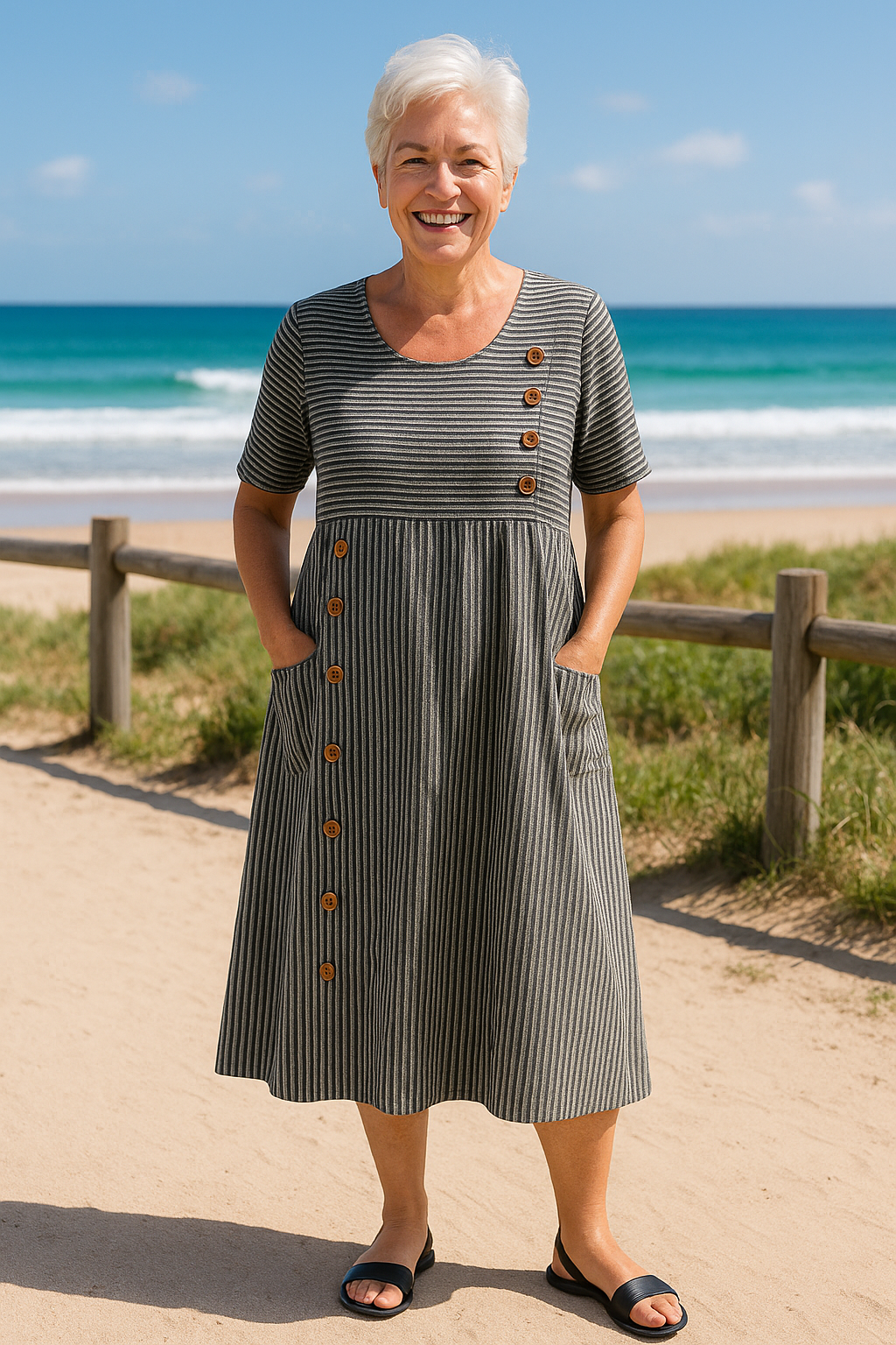 Lori | Striped Midi Dress – Effortless Comfort, Everyday Confidence