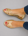 Open-toe sandals with metallic shine