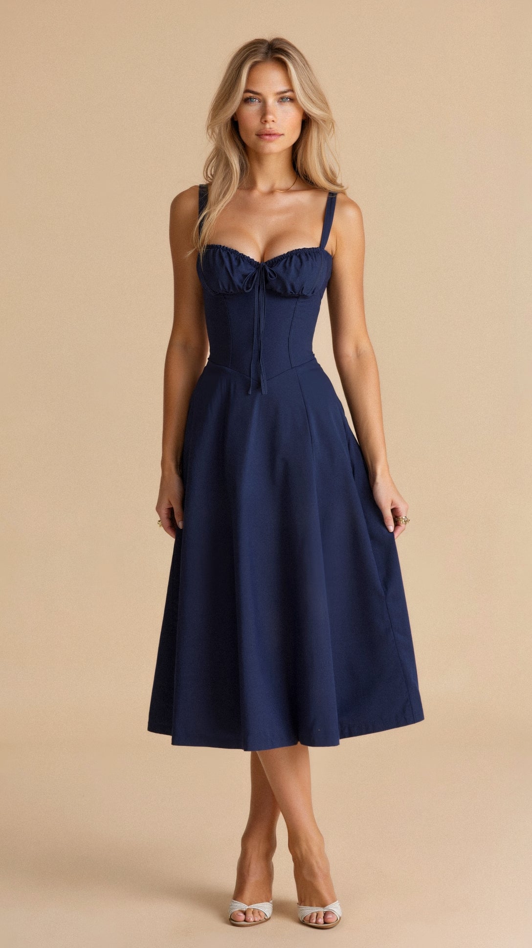 Samantha | Women’s Corset Midi Dress Flowing Skirt
