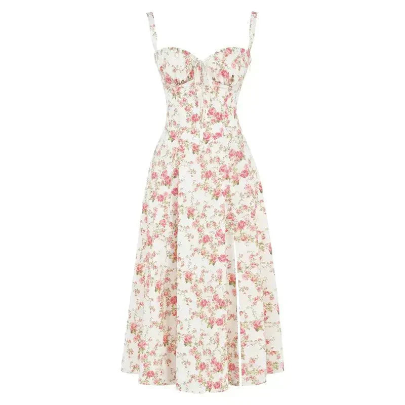 Samantha | Women’s Corset Midi Dress Flowing Skirt