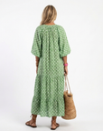Apolline | Three Quarter Sleeve V Neck Patterned Midi Dress