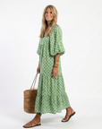Apolline | Three Quarter Sleeve V Neck Patterned Midi Dress
