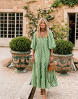 Apolline | Three Quarter Sleeve V Neck Patterned Midi Dress