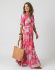 Ione | Short Sleeve V Neck Floral Midi Dress