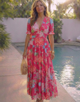Ione | Short Sleeve V Neck Floral Midi Dress