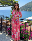 Ione | Short Sleeve V Neck Floral Midi Dress