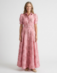Xanthea | Short Sleeve Belted Floral Textured Maxi Shirt Dress