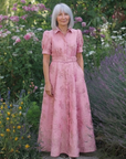 Xanthea | Short Sleeve Belted Floral Textured Maxi Shirt Dress