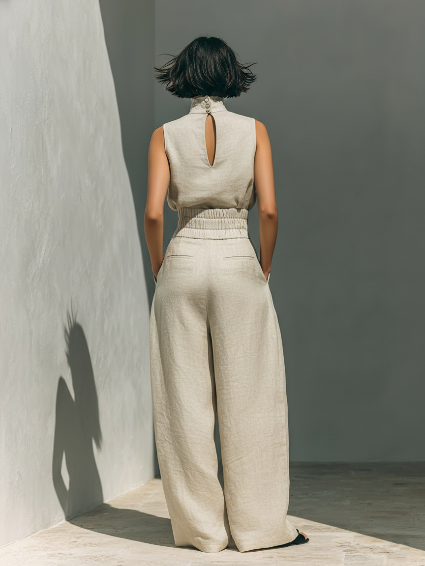 Marieta | Minimalist Set of Sleeveless Blouse and Wide Pants