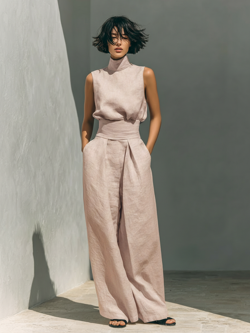 Marieta | Minimalist Set of Sleeveless Blouse and Wide Pants
