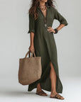 Violaine™ — Long boho shirt dress with natural elegance
