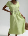 Pernelle™ — Midi Dress 100% Cotton Embroidered Soft Femininity