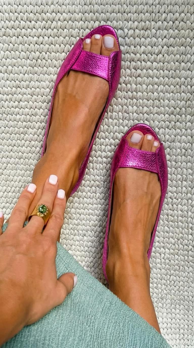 Metallic Textured Ballet Flats