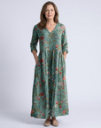 Marina | Floral V Neck Three Quarter Sleeve Maxi Dress