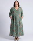 Marina | Floral V Neck Three Quarter Sleeve Maxi Dress