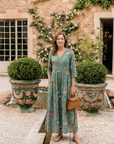 Marina | Floral V Neck Three Quarter Sleeve Maxi Dress