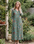 Marina | Floral V Neck Three Quarter Sleeve Maxi Dress