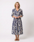 Oriana | Collared Long Sleeve Waist Tie Midi Dress