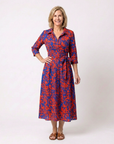 Oriana | Collared Long Sleeve Waist Tie Midi Dress