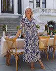 Oriana | Collared Long Sleeve Waist Tie Midi Dress