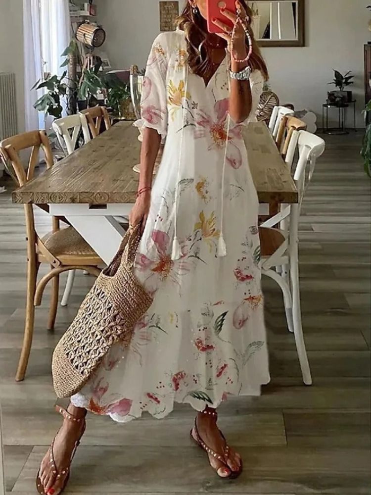 Élodie™ — Elegant velvet maxi dress with floral print