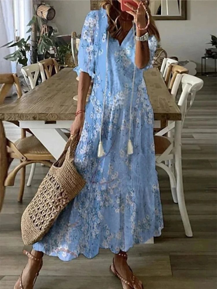 Élodie™ — Elegant velvet maxi dress with floral print