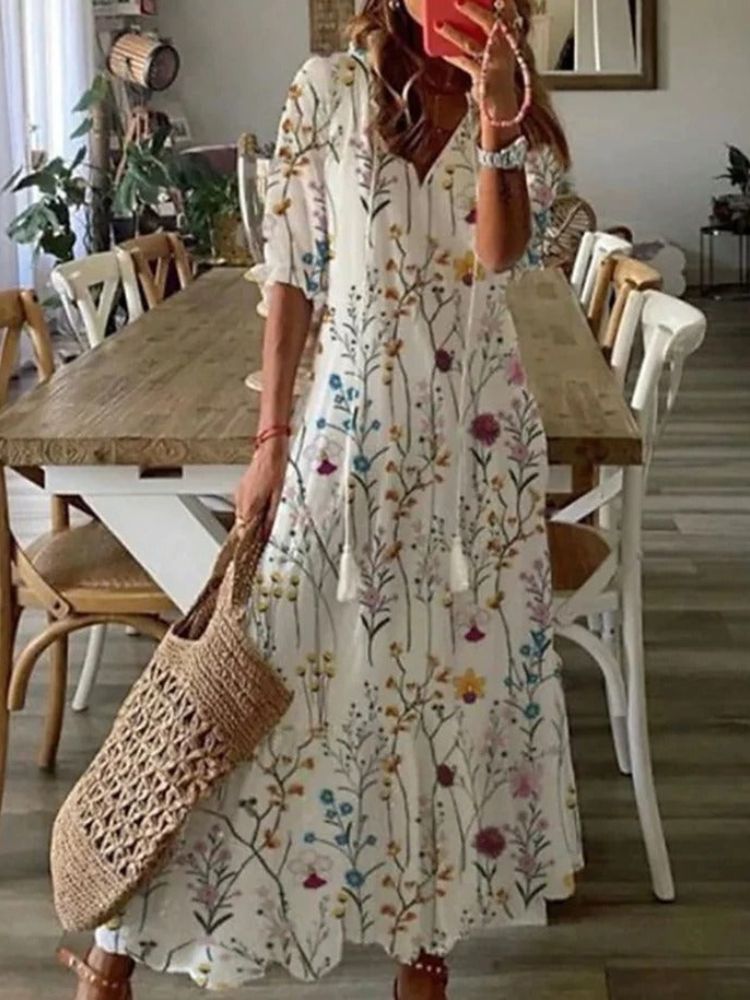 Élodie™ — Elegant velvet maxi dress with floral print