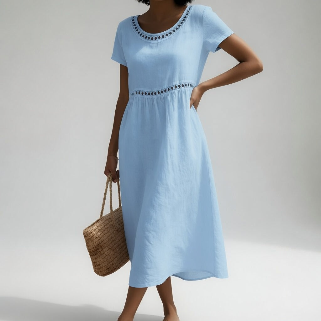 Pernelle™ — Midi Dress 100% Cotton Embroidered Soft Femininity